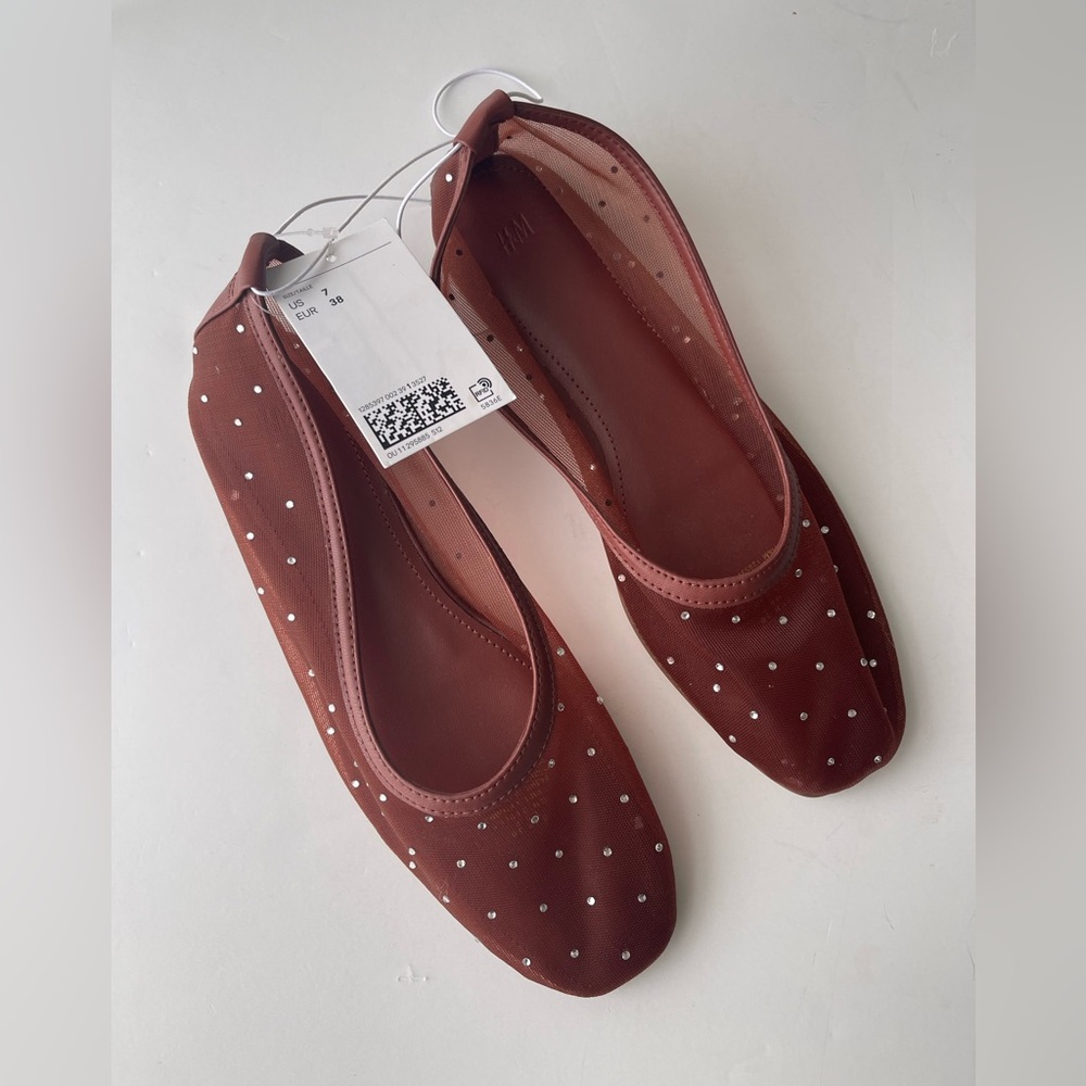 Mesh Rhinestone Embellished Ballet Flats Rust - Picture 3 of 6
